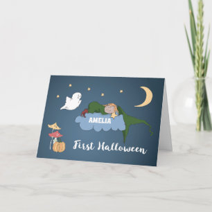 First Halloween Girl Sleeping on Cloud Personalize Card