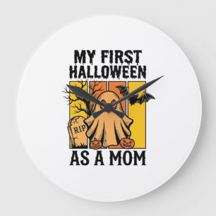 First Halloween Mom Shirt Vintage Ghost Design_1 Large Clock
