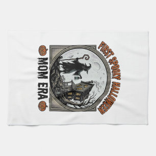 First Halloween Mom Vintage Engraving Haunted Witc Kitchen Towel