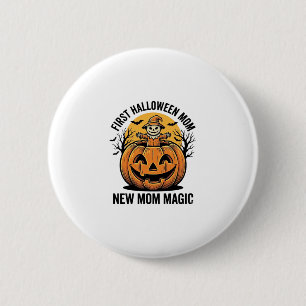 First Halloween Mom Vintage Pumpkin Bat Shirt_1 2 Inch Round Button