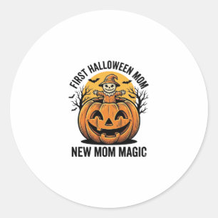 First Halloween Mom Vintage Pumpkin Bat Shirt_1 Classic Round Sticker
