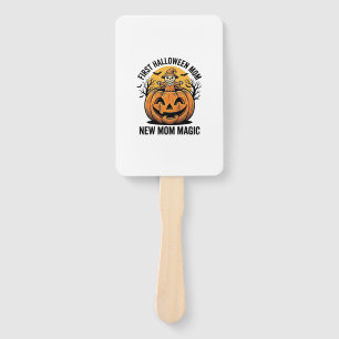 First Halloween Mom Vintage Pumpkin Bat Shirt_1 Hand Fan