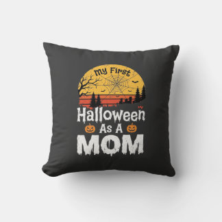 First Halloween Mom Vintage Sunset Design_1 Throw Pillow