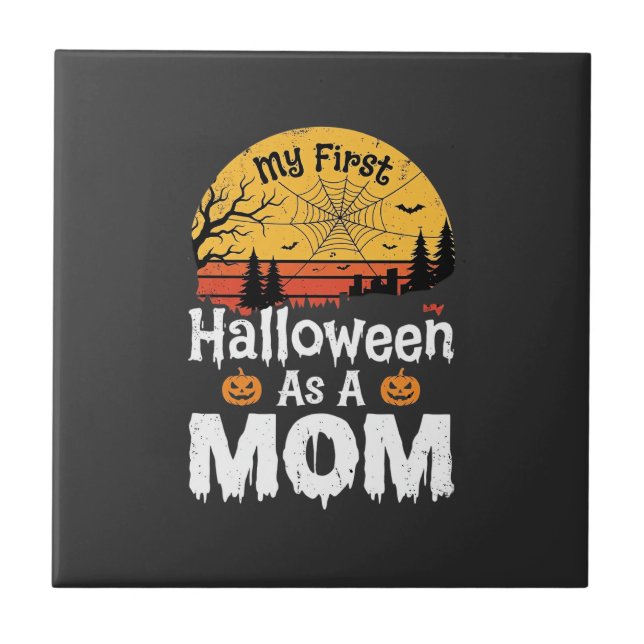 First Halloween Mom Vintage Sunset Design_1 Tile (Front)