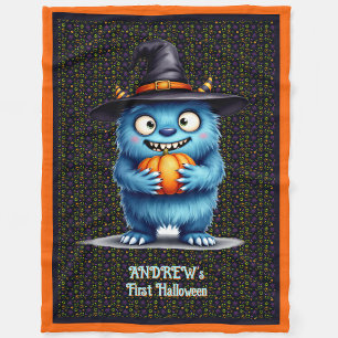First Halloween Personalize Name Cute Monster Fleece Blanket