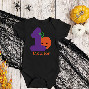 First Halloween Purple Orange Personalized Baby Bodysuit