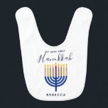 First Hanukkah Menorah Bib<br><div class="desc">First Hanukkah with Menorah gift idea for baby, personalised with name.</div>