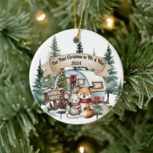 First Holiday RV Camping Couple Newlywed  Ceramic Ornament