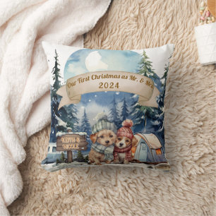 First Holiday RV Camping Couple Newlywed Throw Pillow