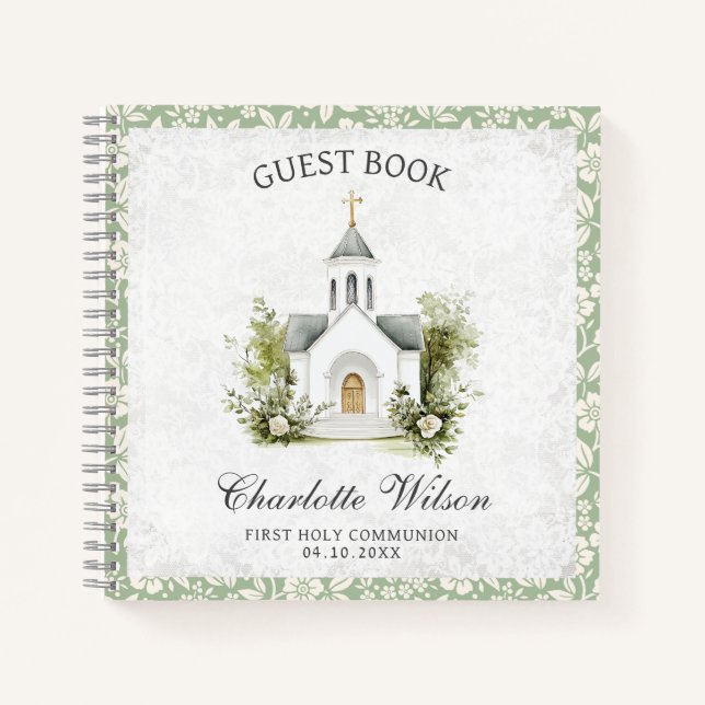 First Holly Communion Floral Church Guest Book (Front)