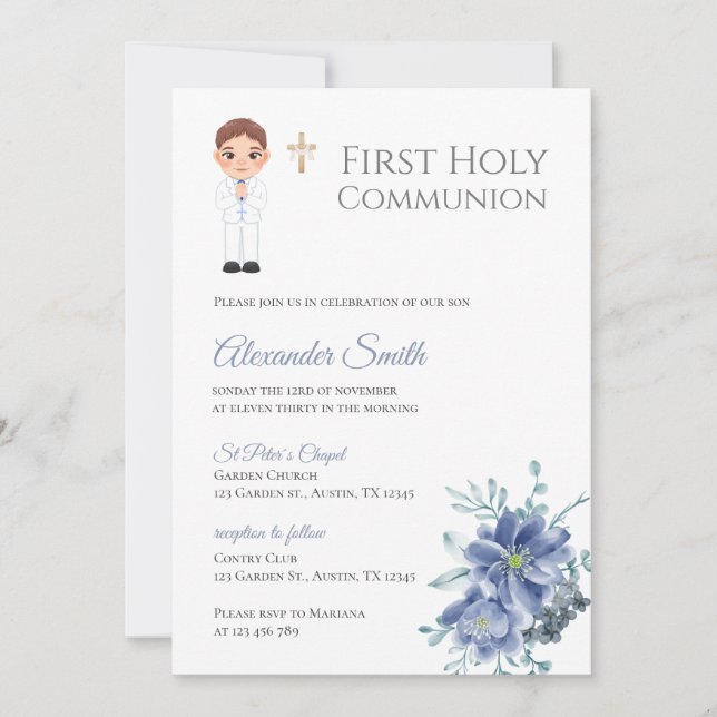 First Holy Boy Communion Invitation (Front)