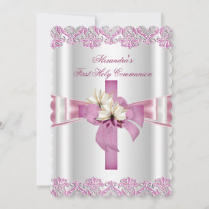 First Holy Communion 1st Cross Girls White Pink S Invitation