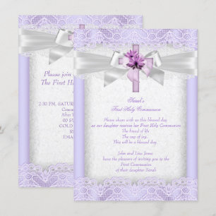 First Holy Communion 1st Girls Cross Lavender Invitation
