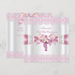 First Holy Communion 1st Girls White Pink Lace 2 Invitation