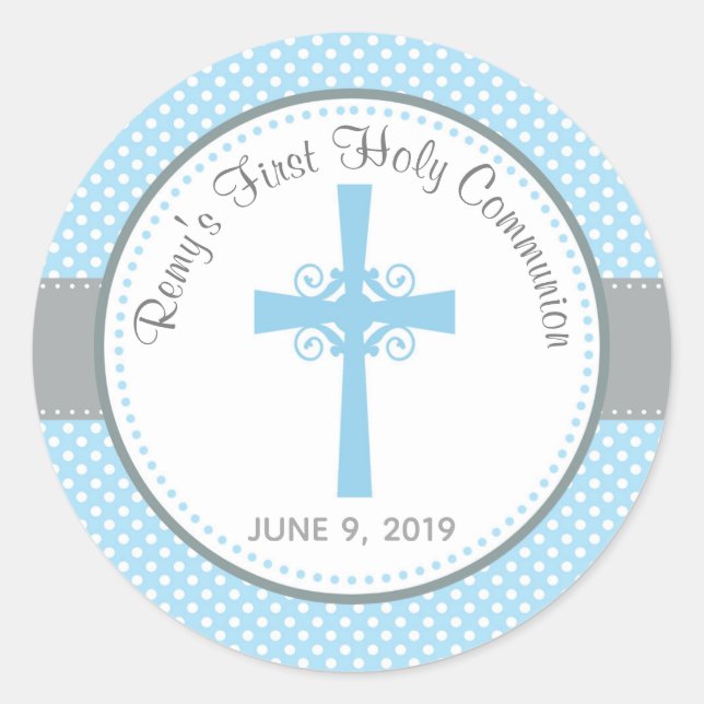 First Holy Communion / Baptism Sticker (Blue Grey) (Front)