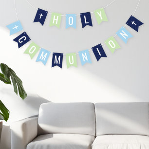 First Holy Communion Blue Green Boy Party Bunting Flags