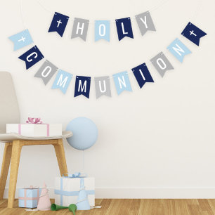 First Holy Communion Blue Grey Boy Celebration Bunting Flags