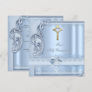 First Holy Communion Blue Lace Confirmation Invitation