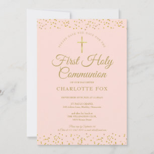 First Holy Communion Blush Pink Gold Dust Save The Date