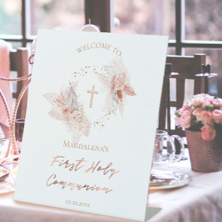 First Holy Communion boho flowers Pedestal Sign