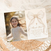 First Holy Communion Bow Photo Thank you Card