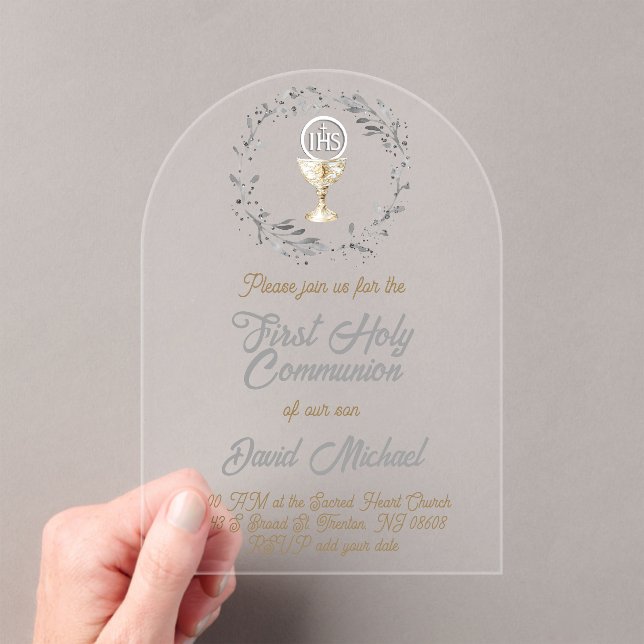First Holy Communion boy Acrylic Invitations (Insitu (Handheld))