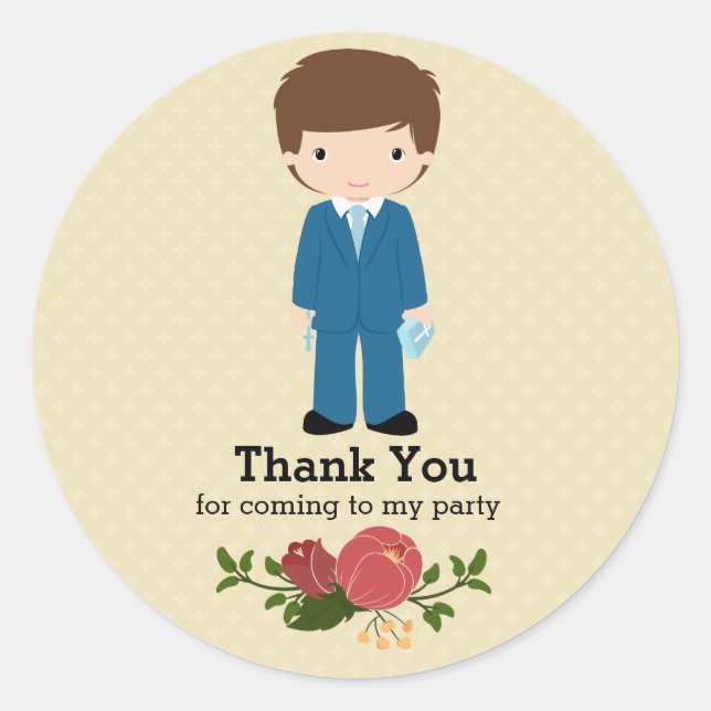 First Holy Communion boy * choose background colou Classic Round Sticker (Front)