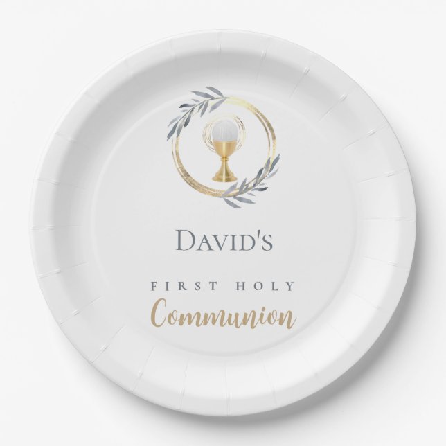First Holy Communion boy Paper Plate (Front)