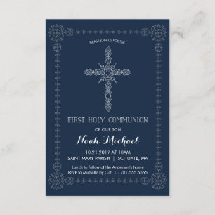 First Holy Communion Boys Invitation Elegant Cross