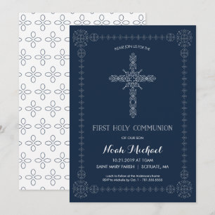 First Holy Communion Boys Invitation Elegant Cross