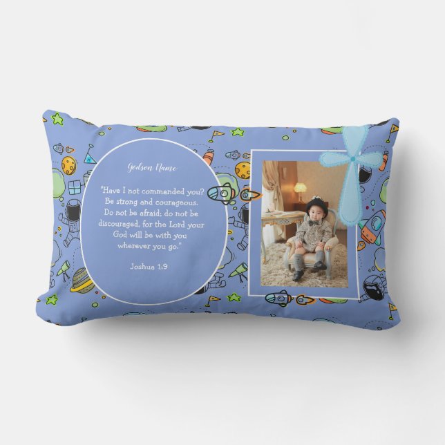 First Holy Communion BOYS PHOTO Gift Bible Verse Lumbar Pillow (Front)