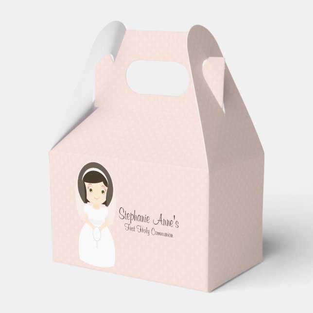 First Holy Communion Brunette Girl Favor Box (Front Side)