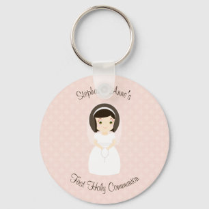 First Holy Communion Brunette Girl Keychain