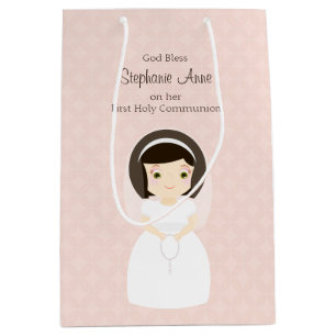 First Holy Communion Brunette Girl Medium Gift Bag
