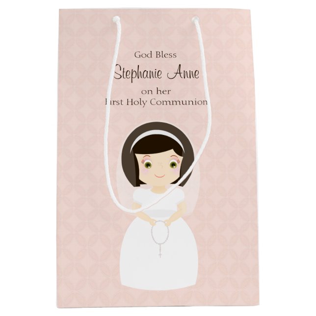 First Holy Communion Brunette Girl Medium Gift Bag (Front)