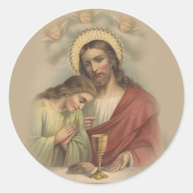 First Holy Communion Catholic Remembrance Holy Classic Round Sticker (Front)