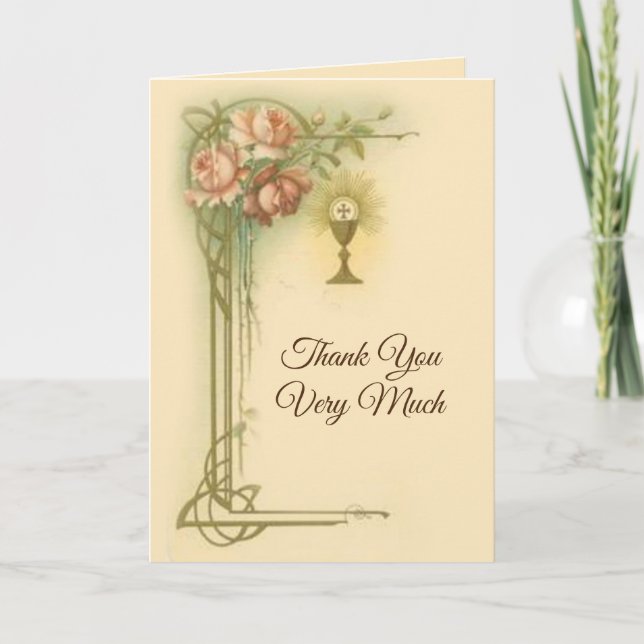First Holy Communion Catholic Roses Thank You (Front)