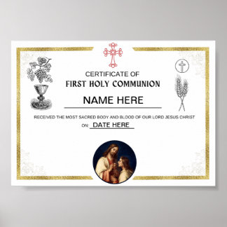 First Holy Communion Certificate (personalized)  Poster