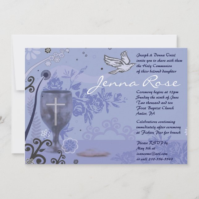 First Holy Communion Chalice Dove Invitation (Front)