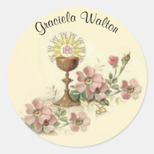 First Holy Communion Chalice Flowers Remembrance Classic Round Sticker