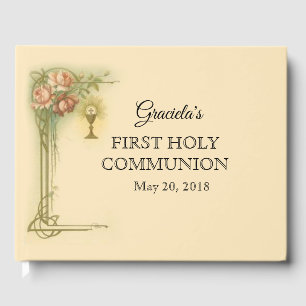 First Holy Communion Chalice Host Pink Roses Guest Book