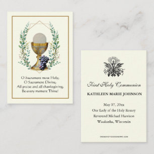 First Holy Communion Chalice Host Prayer Business Card