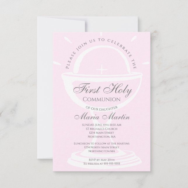First Holy Communion Chalice Pink Girl Invitation (Front)