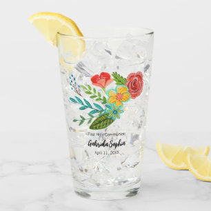 First Holy Communion Colourful Flowers  Glass