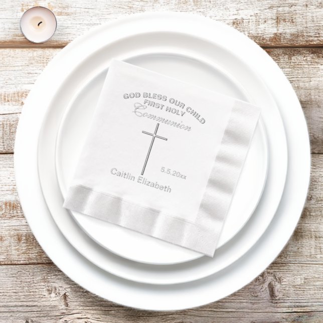 First Holy Communion Cross Name Date Foil Napkins (Inisitu)