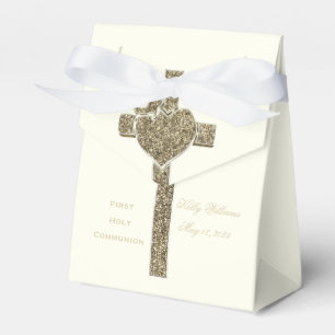 First Holy Communion Cross with Dove and Heart Favor Box