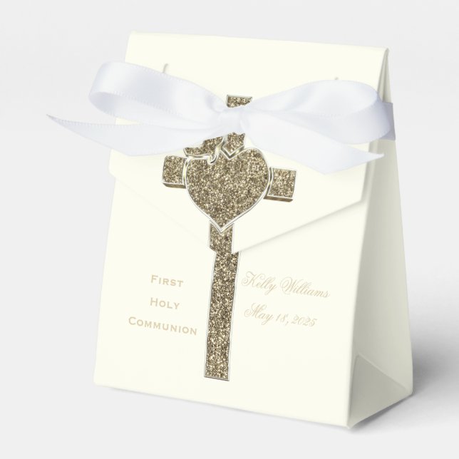 First Holy Communion Cross with Dove and Heart Favor Box (Front Side)
