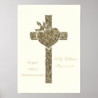 First Holy Communion Cross with Dove and Heart