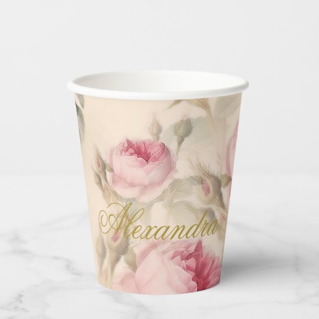 First Holy Communion Custom Gold Colour Rose Paper Cups (Front)