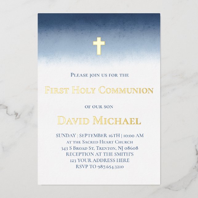 First Holy Communion dark blue watercolor  (Front)